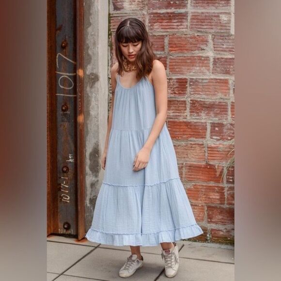 Xirena Romey 100% Cotton Gauze Midi Coastal Lightweight Dress Blue Small - Picture 1 of 4